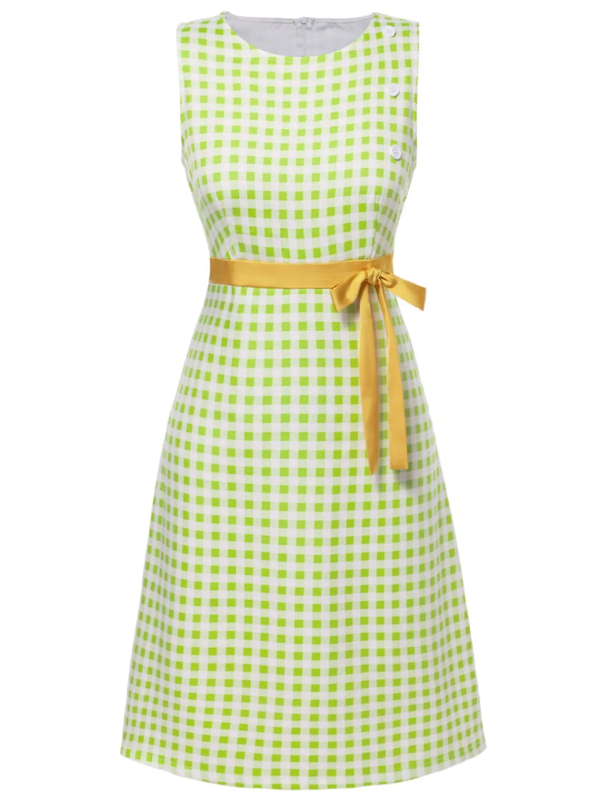 Best Retro Stage 1960s Waist Tie Gingham Mod Dress Green