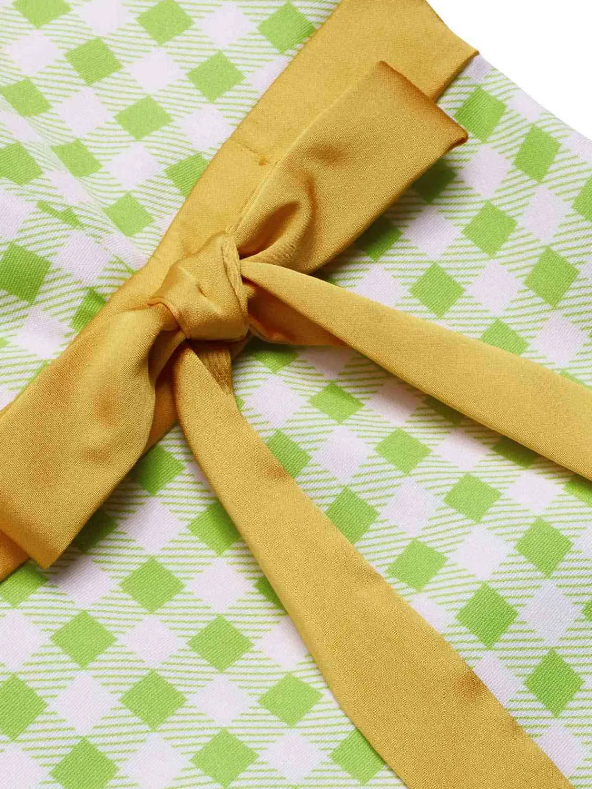 Best Retro Stage 1960s Waist Tie Gingham Mod Dress Green