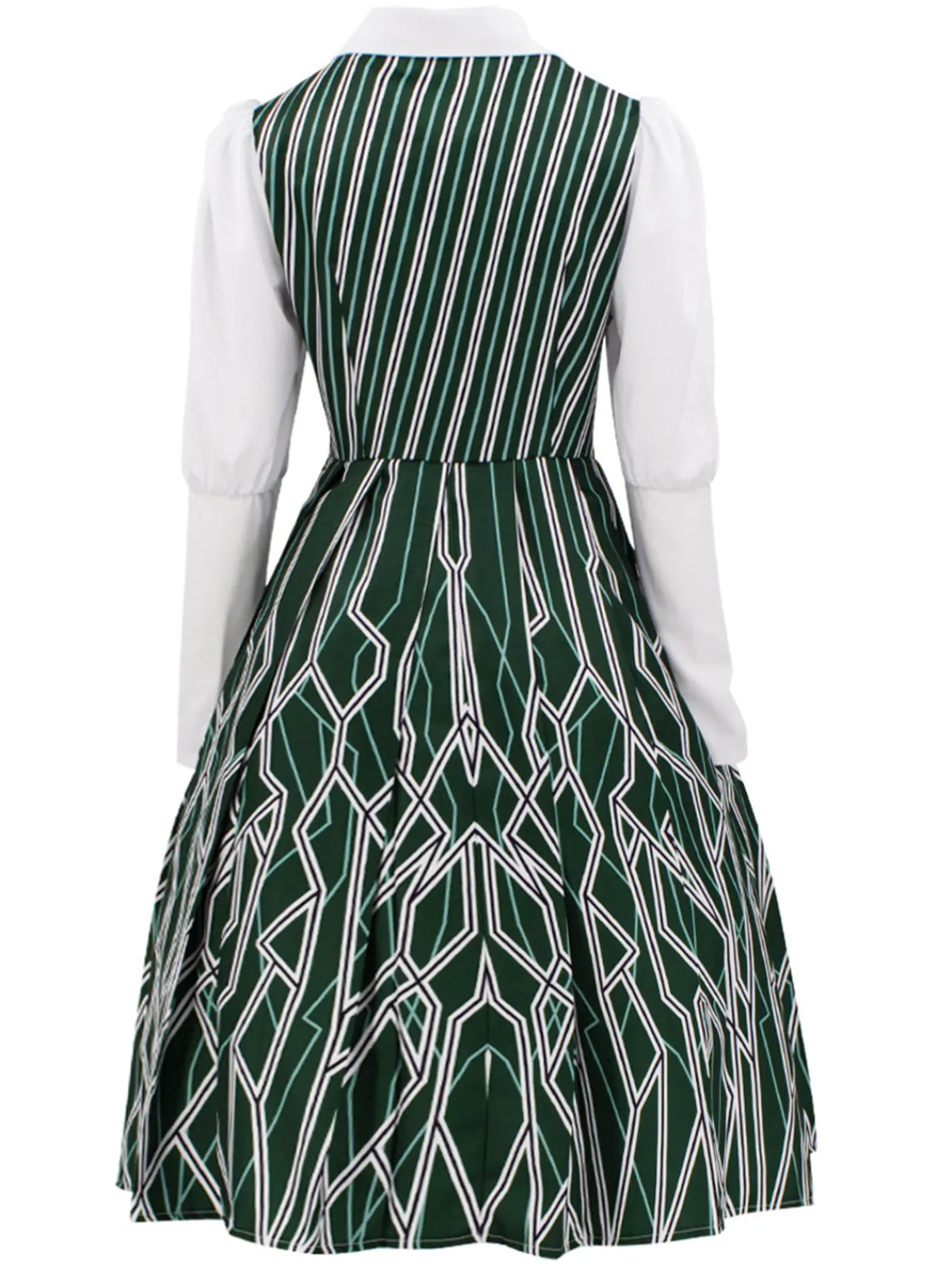 New Retro Stage 1960s Wicked Irregular Stripes Patchwork Dress Green