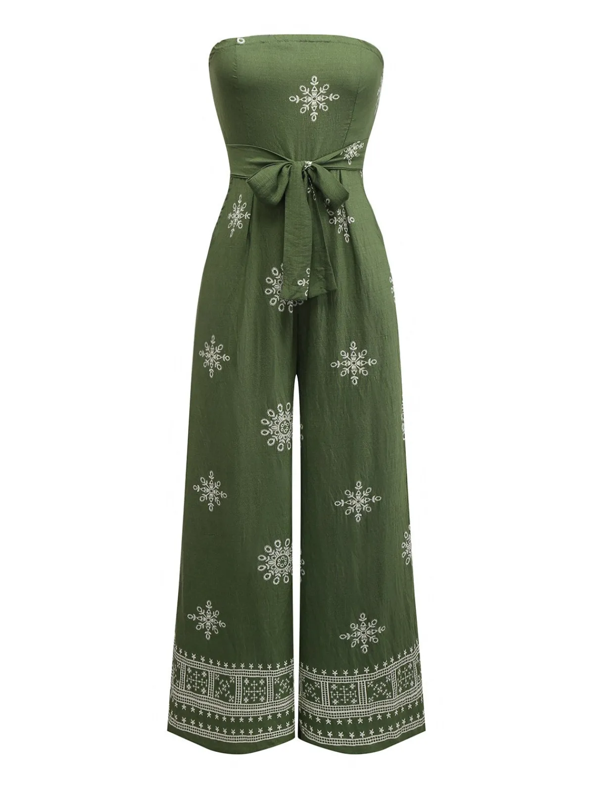 Sale Retro Stage 1970s Wide-Legs Bohemian Bandeau Jumpsuit Green
