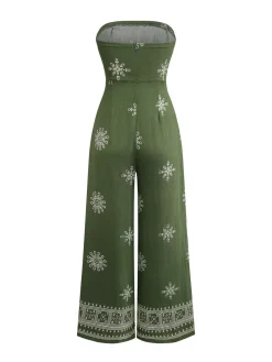Sale Retro Stage 1970s Wide-Legs Bohemian Bandeau Jumpsuit Green