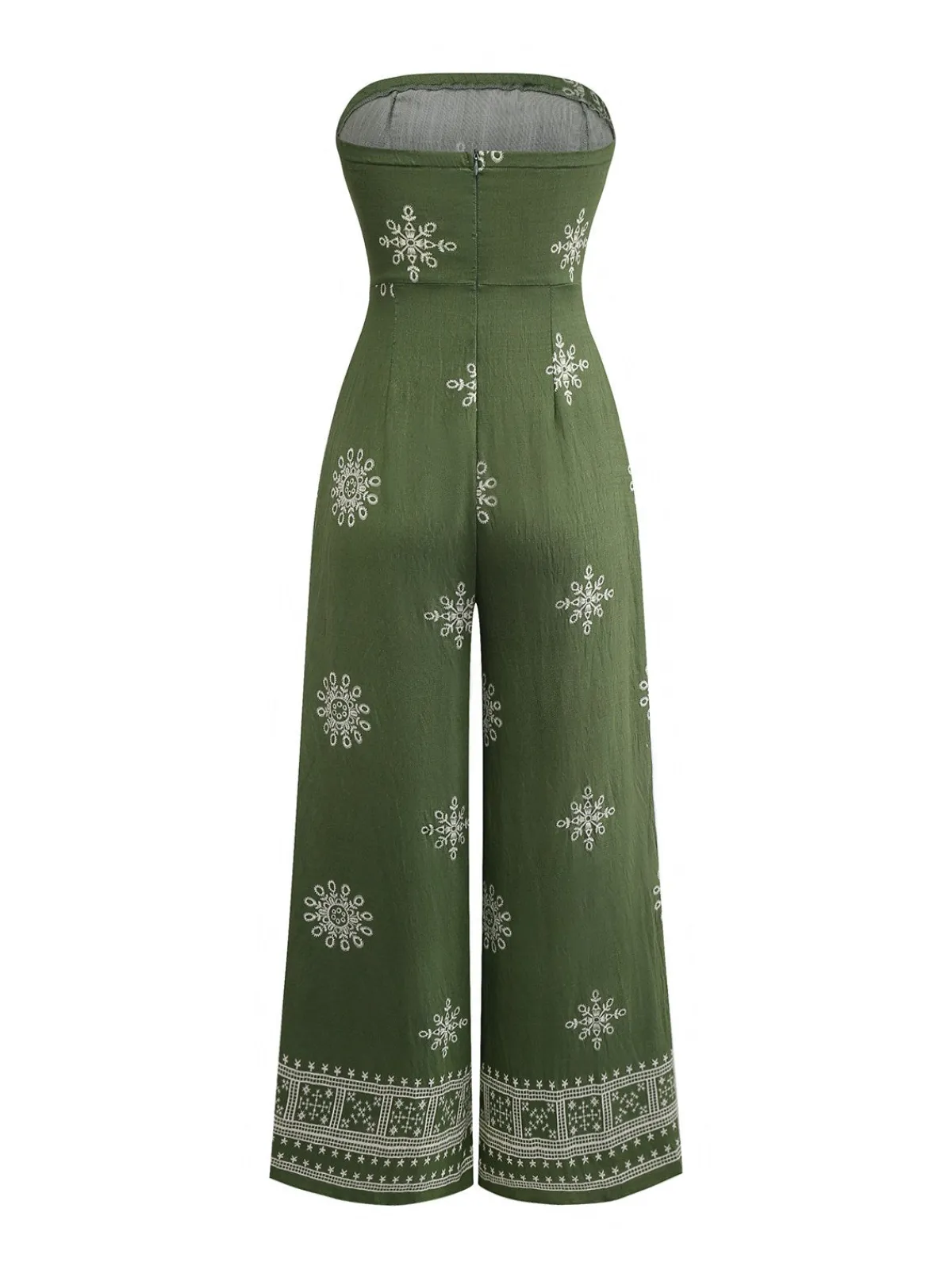 Sale Retro Stage 1970s Wide-Legs Bohemian Bandeau Jumpsuit Green