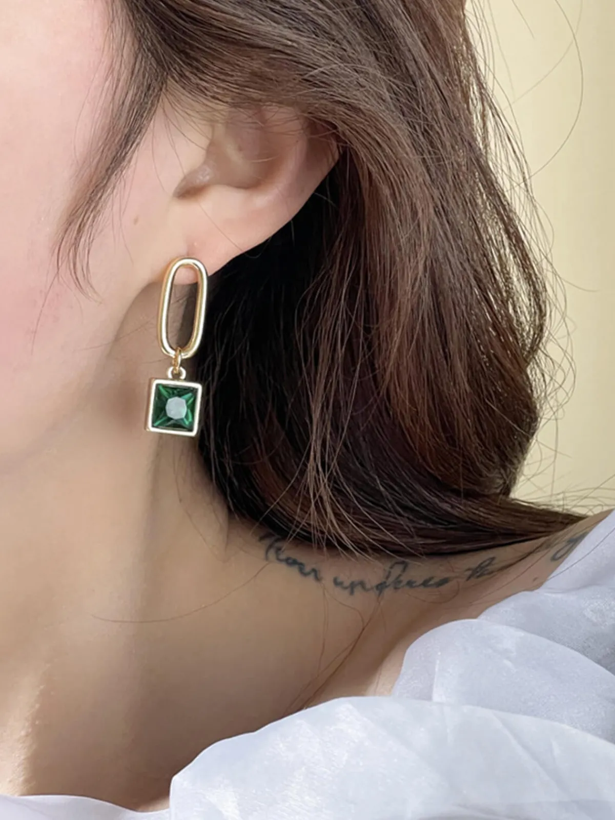 Clearance Retro Stage Green Vintage Geometric Cutout Earrings