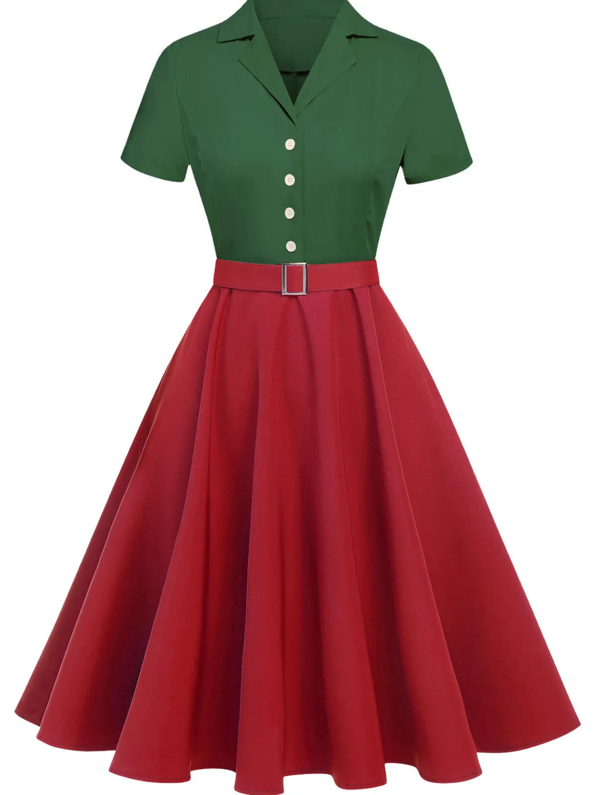 New Retro Stage Green&Red 1950s Christmas Button Dress