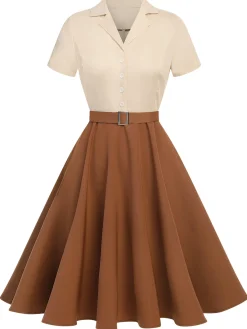 New Retro Stage Green&Red 1950s Christmas Button Dress