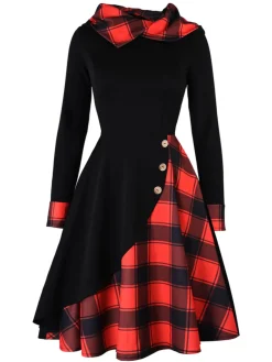 Best Retro Stage Green&Red 1950s Christmas Plaids Hooded Dress