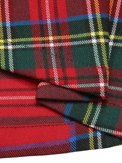 Discount Retro Stage 1950s Square Neck Plaids Long Sleeve Dress Green&Red
