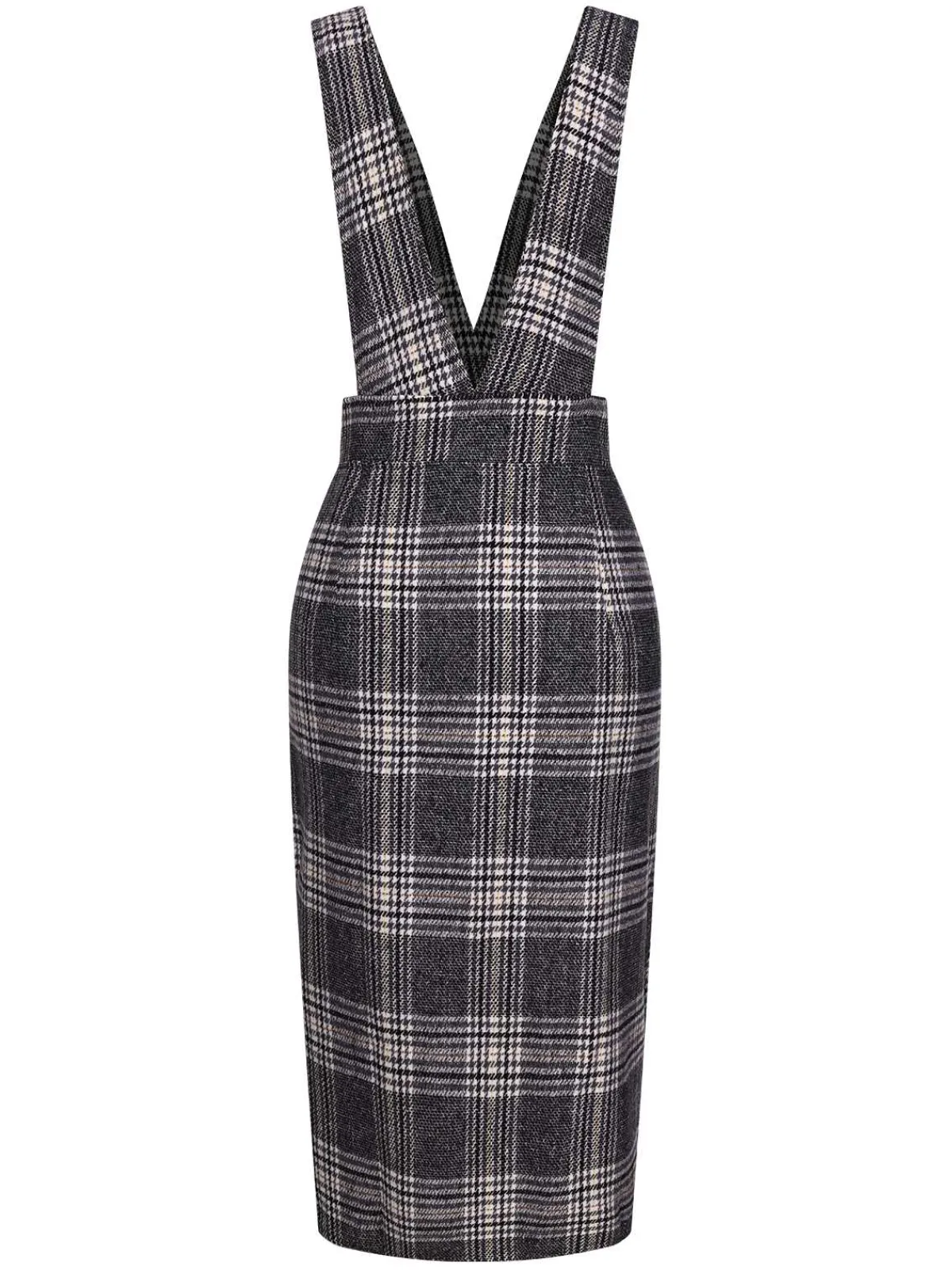 Online Retro Stage 1960s Button Plaid Pinafore Dress Grey
