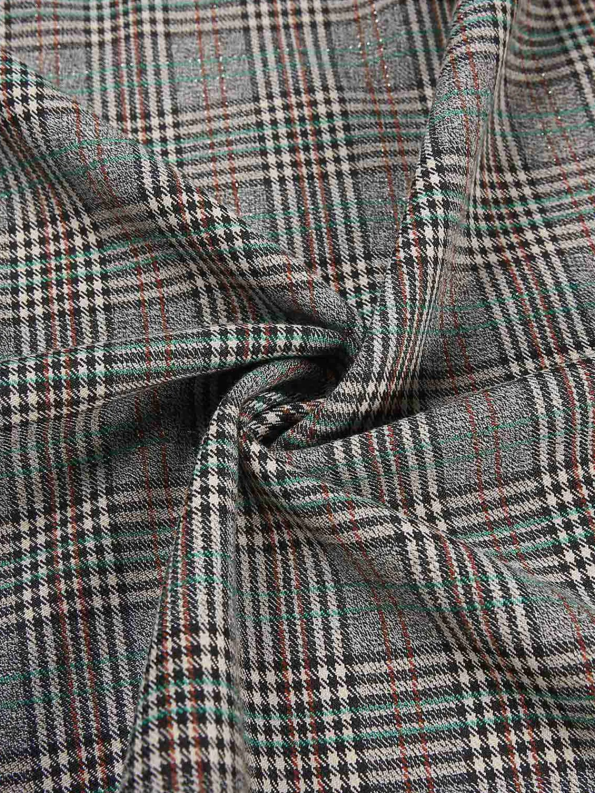 Online Retro Stage 1940s Deep V-Neck Glen Plaid Dress Grey