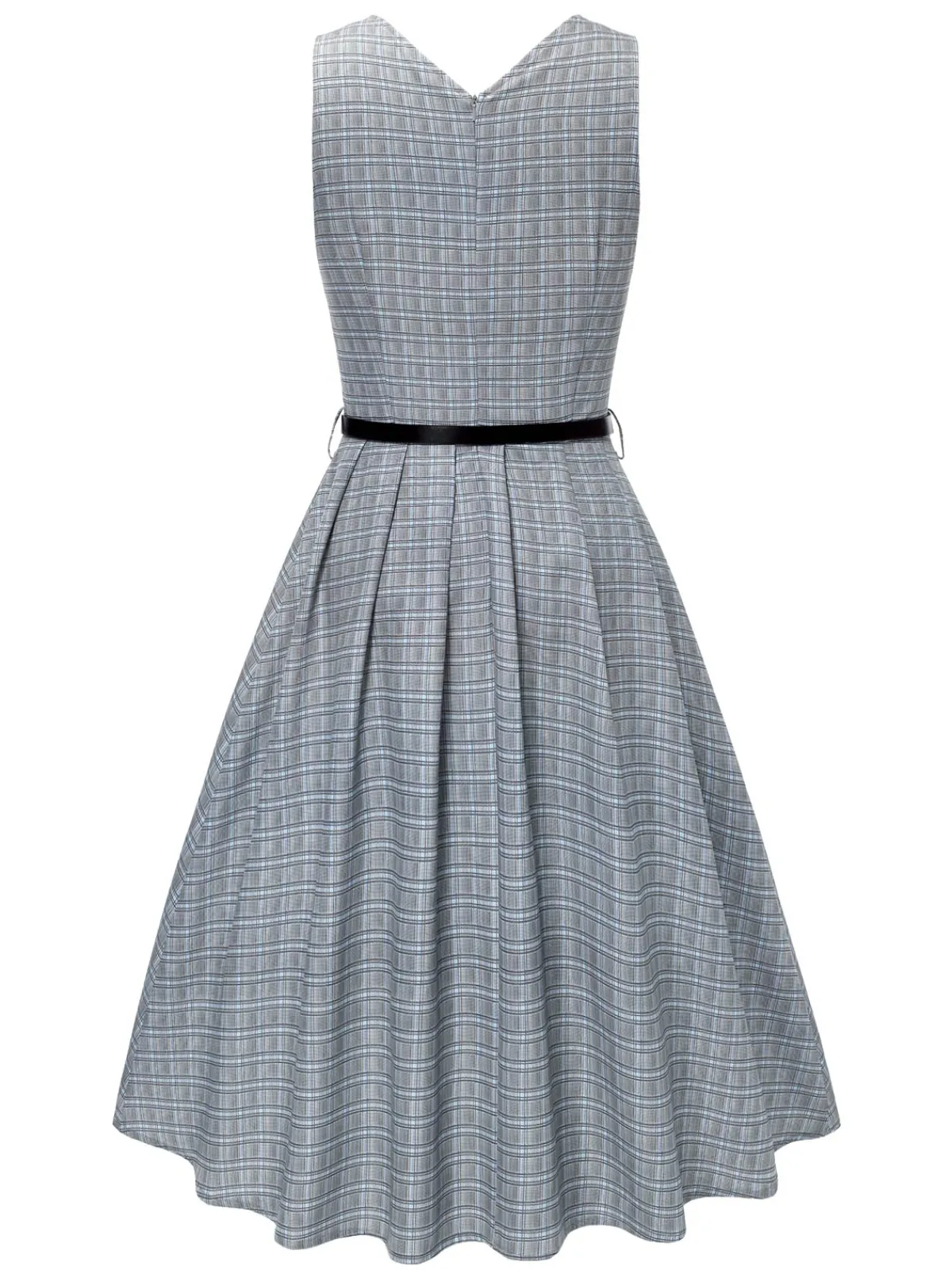 Online Retro Stage 1940s Deep V-Neck Glen Plaid Dress Grey
