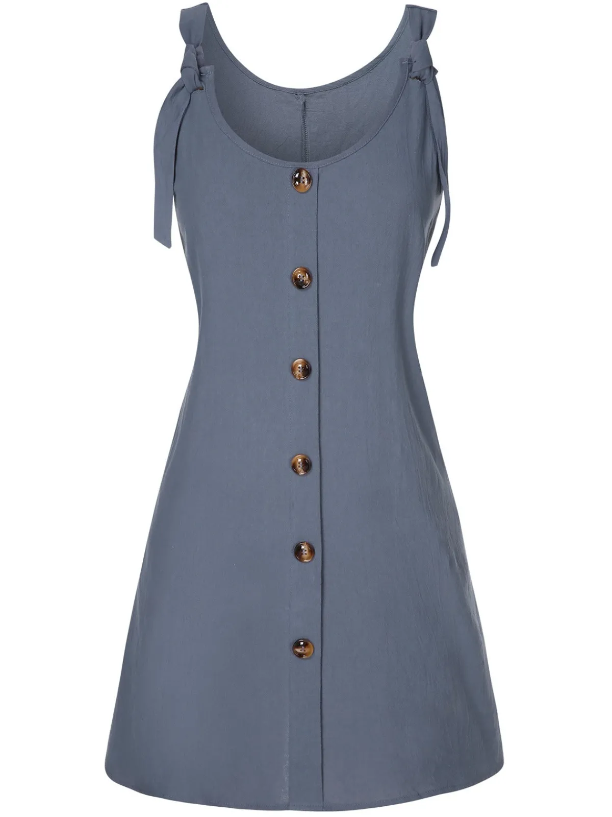 New Retro Stage 1970s Solid Buttoned Straps Dress Grey