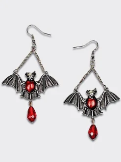 Fashion Retro Stage Halloween Bat Ruby Dangle Earrings
