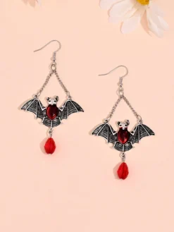 Fashion Retro Stage Halloween Bat Ruby Dangle Earrings
