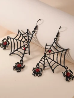 Sale Retro Stage Halloween Black Spider Web Earrings