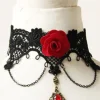 Outlet Retro Stage Halloween 3D Rose Flower Lace Necklace