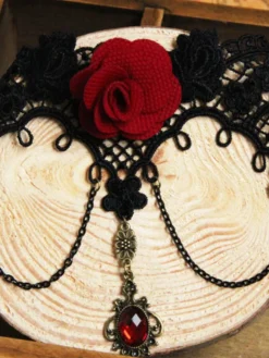 Outlet Retro Stage Halloween 3D Rose Flower Lace Necklace