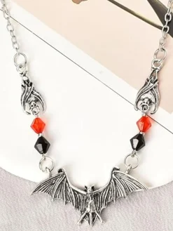 Best Retro Stage Halloween Gothic Bat Crystal Bead Necklace