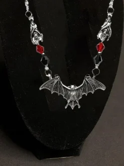 Best Retro Stage Halloween Gothic Bat Crystal Bead Necklace