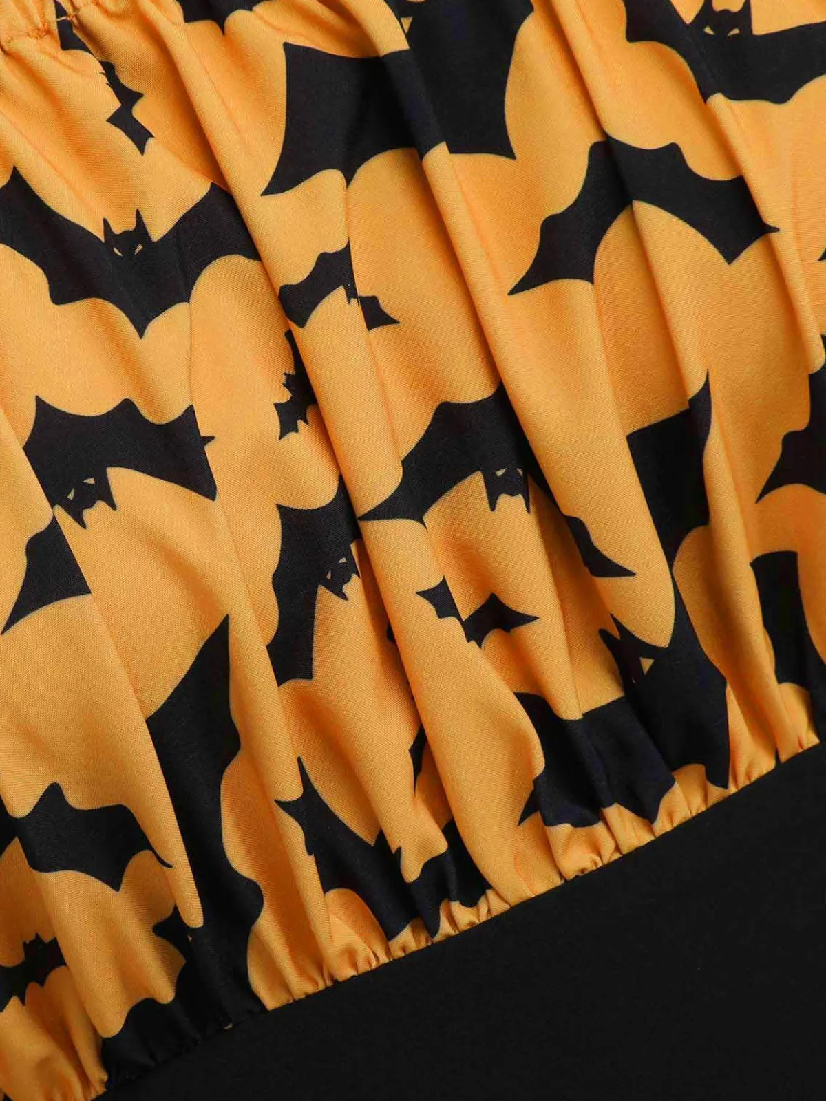 Online Retro Stage Halloween Gothic Bat Empire Waist Dress Orange & Black
