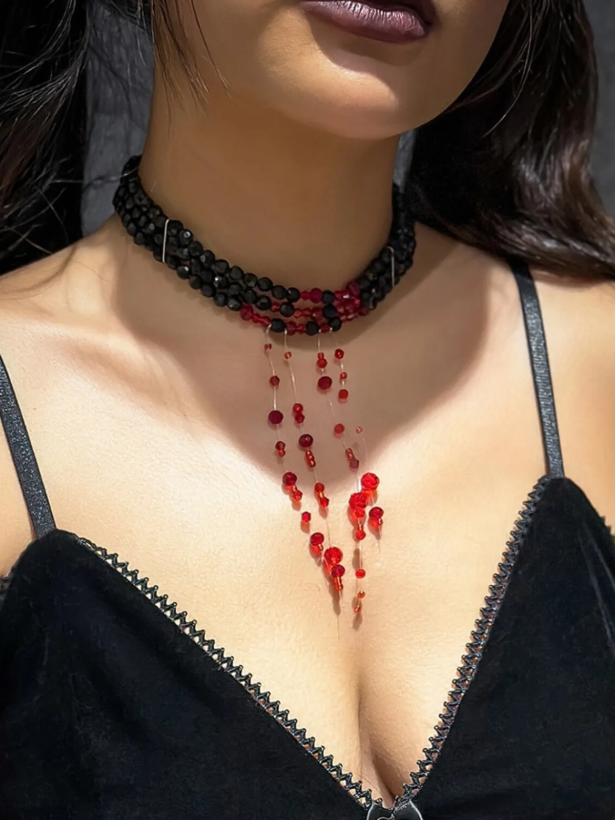 Outlet Retro Stage Halloween Gothic Crystal Blood Drop Necklace