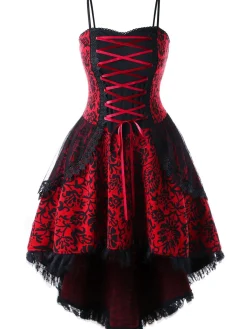 Outlet Retro Stage Halloween Gothic Lace Steampunk Dress Red