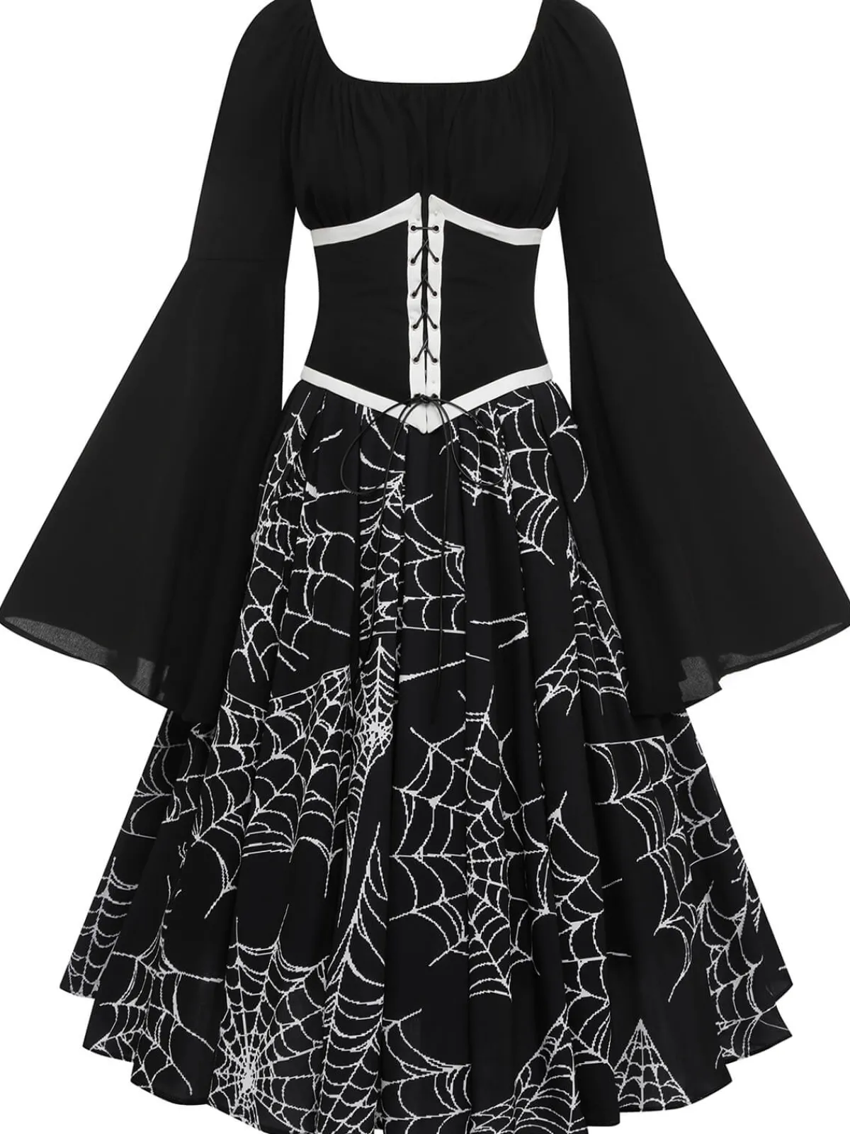 Online Retro Stage Halloween Gothic Spider Web Swing Dress Black