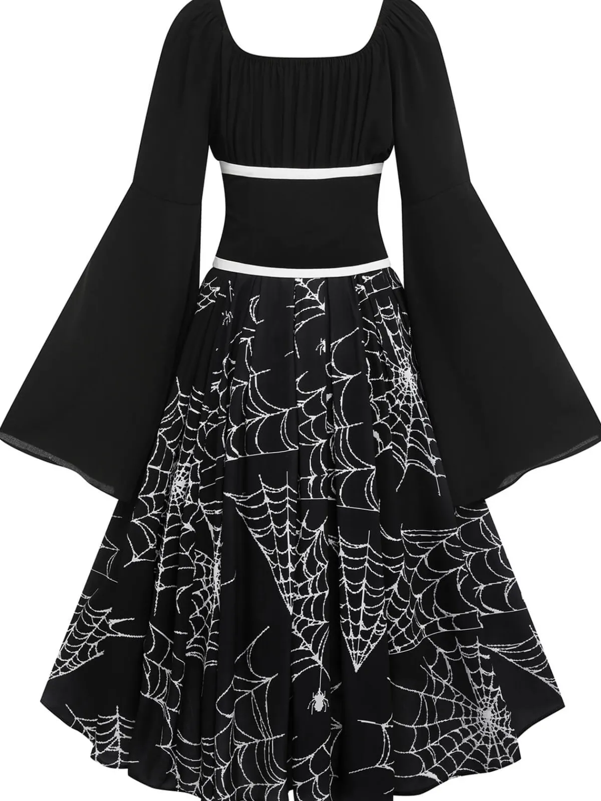 Online Retro Stage Halloween Gothic Spider Web Swing Dress Black
