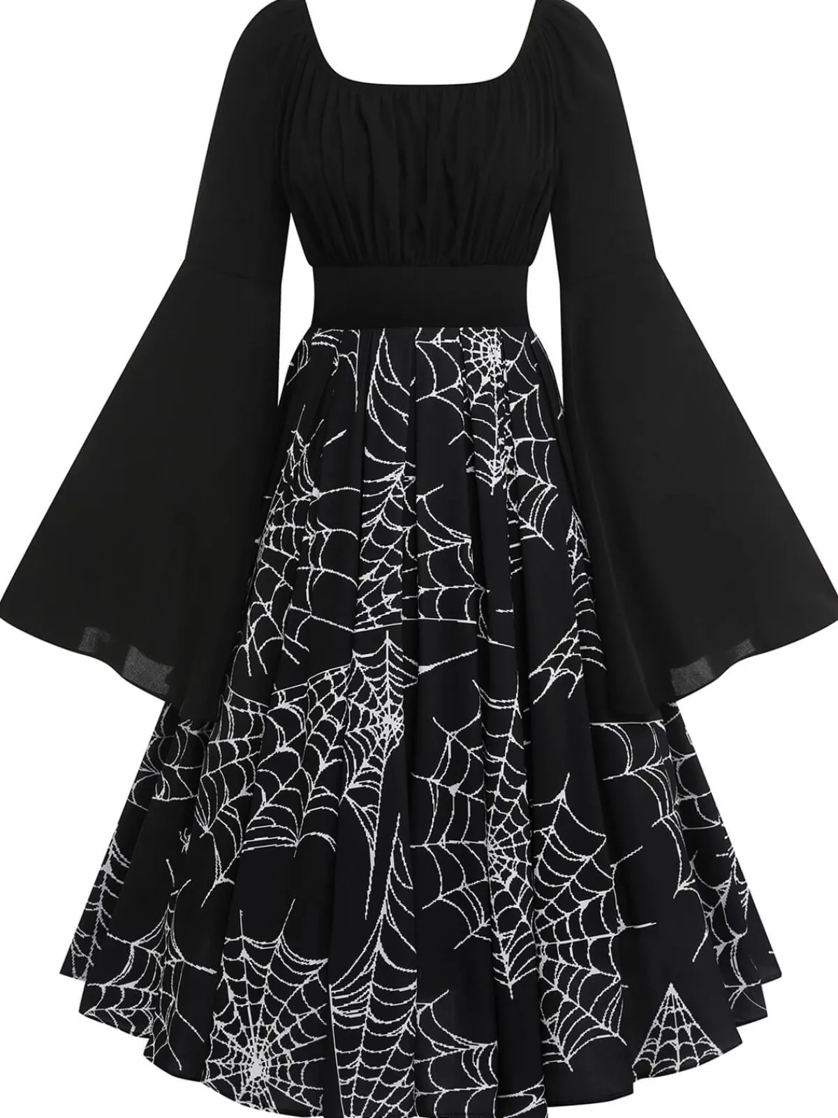 Online Retro Stage Halloween Gothic Spider Web Swing Dress Black