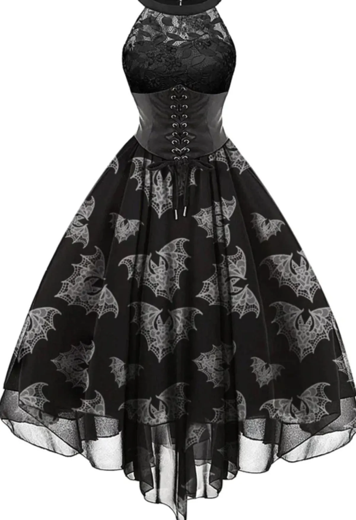 Online Retro Stage Halloween Gothic Steampunk Lace Dress Black