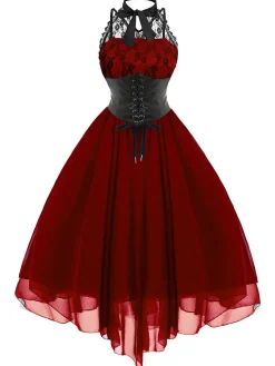 Online Retro Stage Halloween Gothic Steampunk Lace Dress