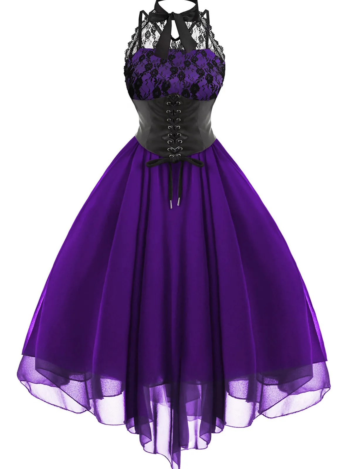 Online Retro Stage Halloween Gothic Steampunk Lace Dress