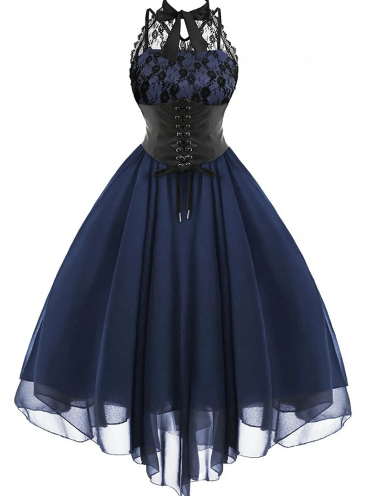 Online Retro Stage Halloween Gothic Steampunk Lace Dress