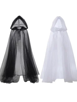 Sale Retro Stage Halloween Retro Gothic Tulle Hooded Cape Cloak