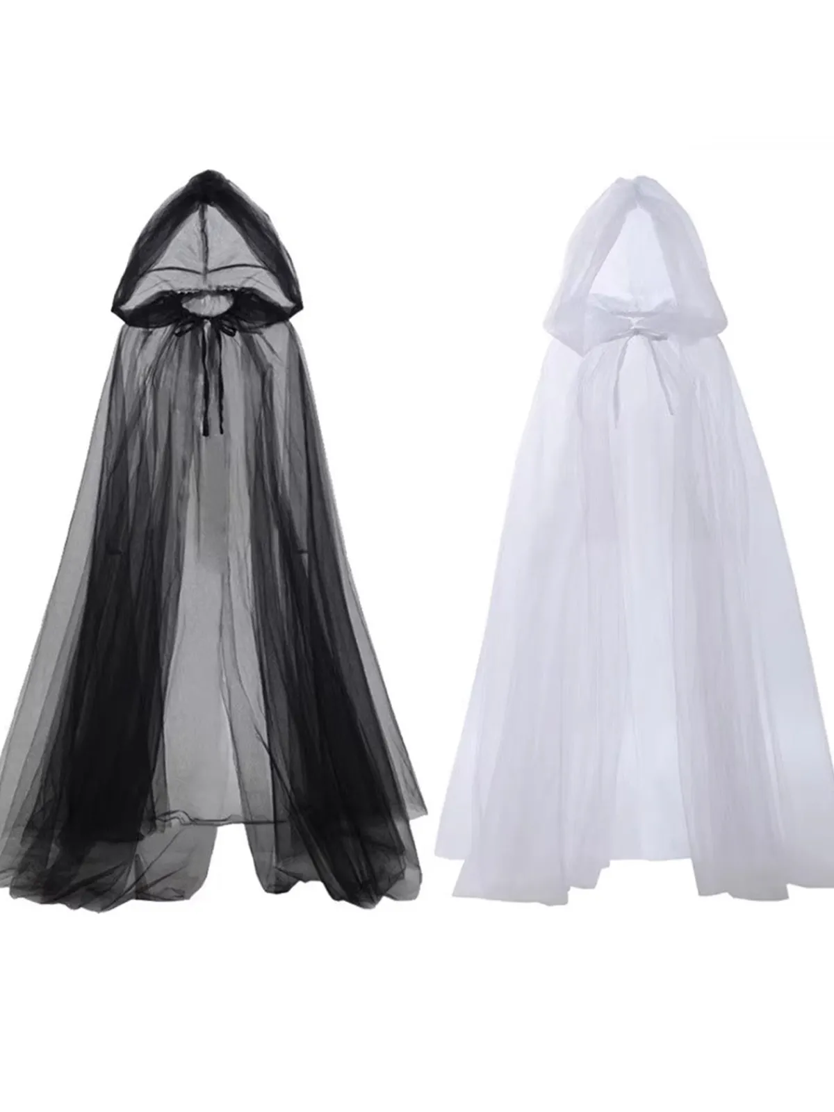 Sale Retro Stage Halloween Retro Gothic Tulle Hooded Cape Cloak