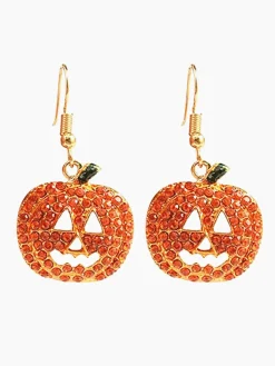 Online Retro Stage Halloween Rhinestones Grimace Pumpkin Earrings
