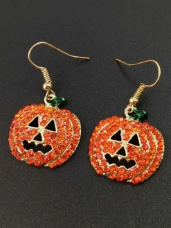 Online Retro Stage Halloween Rhinestones Grimace Pumpkin Earrings