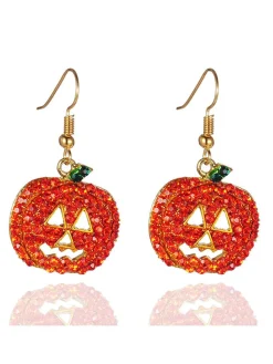 Online Retro Stage Halloween Rhinestones Grimace Pumpkin Earrings