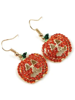 Online Retro Stage Halloween Rhinestones Grimace Pumpkin Earrings