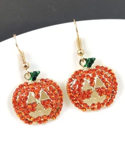 Online Retro Stage Halloween Rhinestones Grimace Pumpkin Earrings