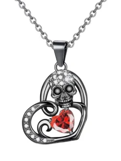 Outlet Retro Stage Halloween Skull Heart Pendant Necklace