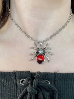 Outlet Retro Stage Halloween Spider Blood Drop Pendant Necklace