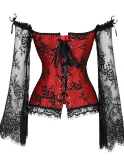 Online Retro Stage Halloween Steampunk Lace Patchwork Corset