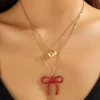 Sale Retro Stage Heart Bow Double Layer Necklace