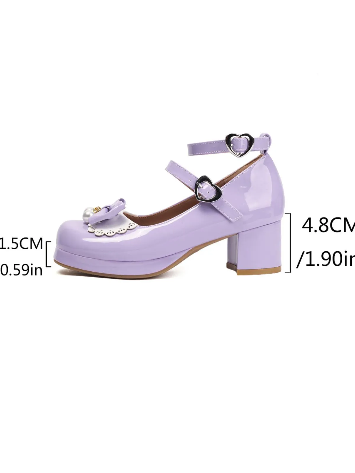 Sale Retro Stage Heart Pearl Bow Mary Jane Heels