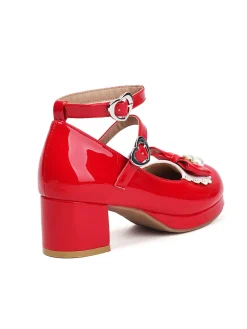 Sale Retro Stage Heart Pearl Bow Mary Jane Heels