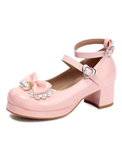 Sale Retro Stage Heart Pearl Bow Mary Jane Heels