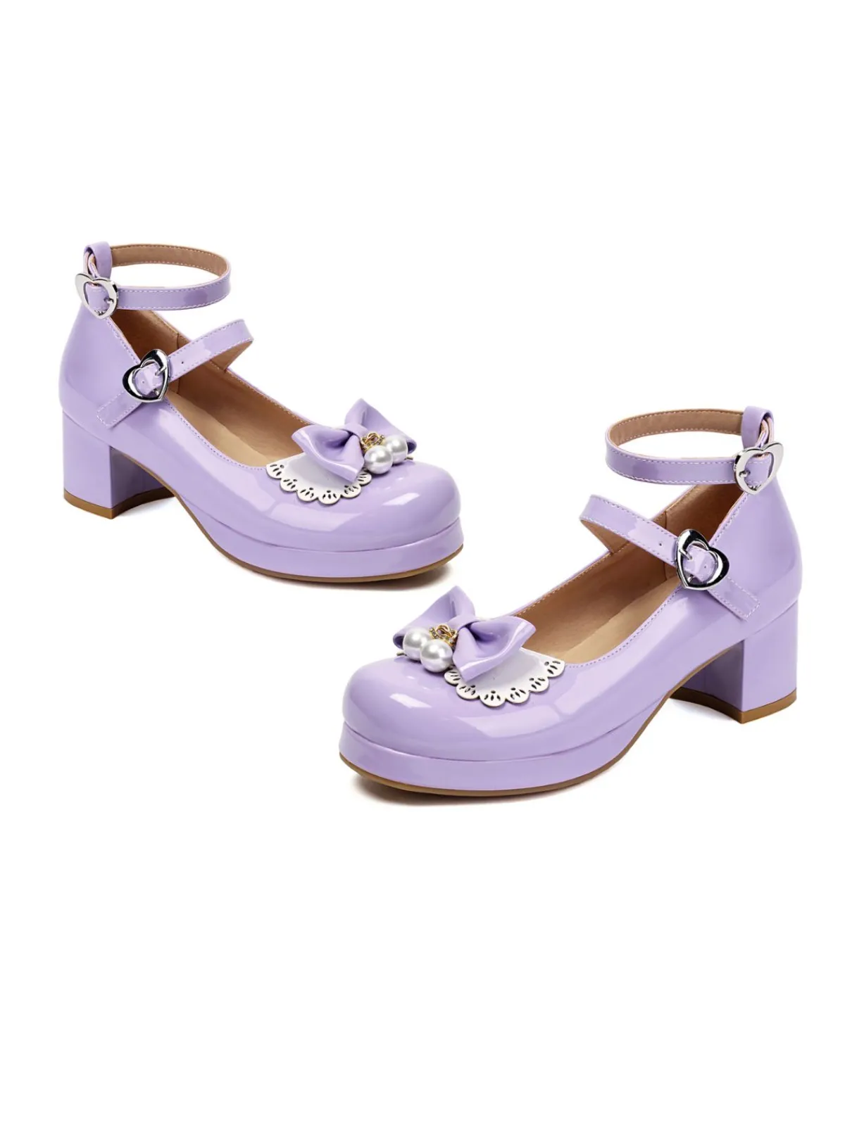 Sale Retro Stage Heart Pearl Bow Mary Jane Heels