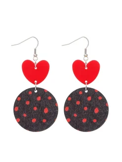 Fashion Retro Stage Heart Polka Dot Dangle Earrings