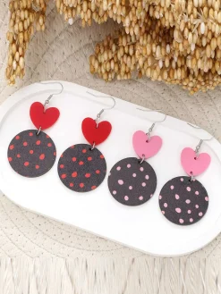 Fashion Retro Stage Heart Polka Dot Dangle Earrings