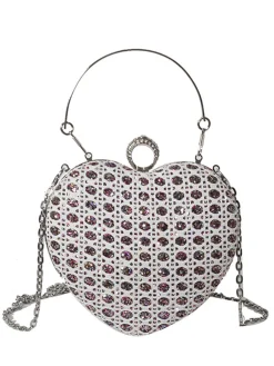 Clearance Retro Stage Heart Rhinestone Chain Evening Handbag